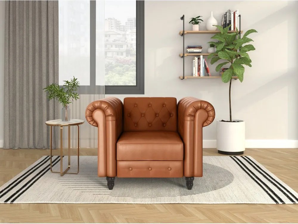Poltrona chesterfield in similpelle marrone cognac Felix - Støraa