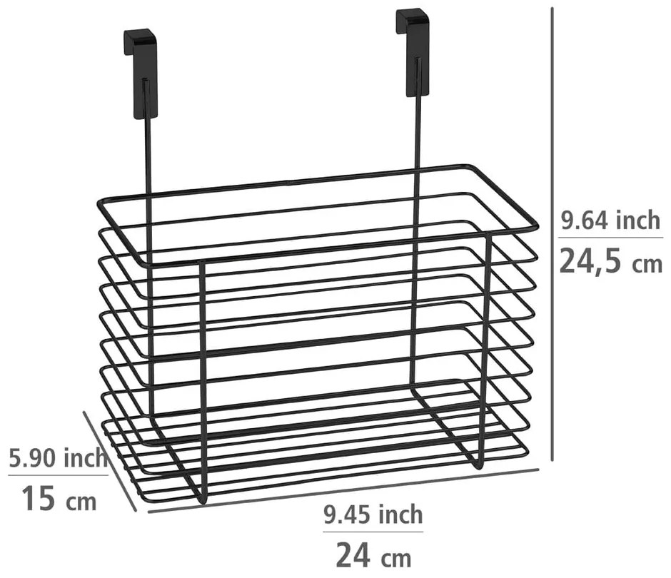Cestino in metallo nero da appendere all'anta della cucina Slim, altezza 25 cm - Wenko