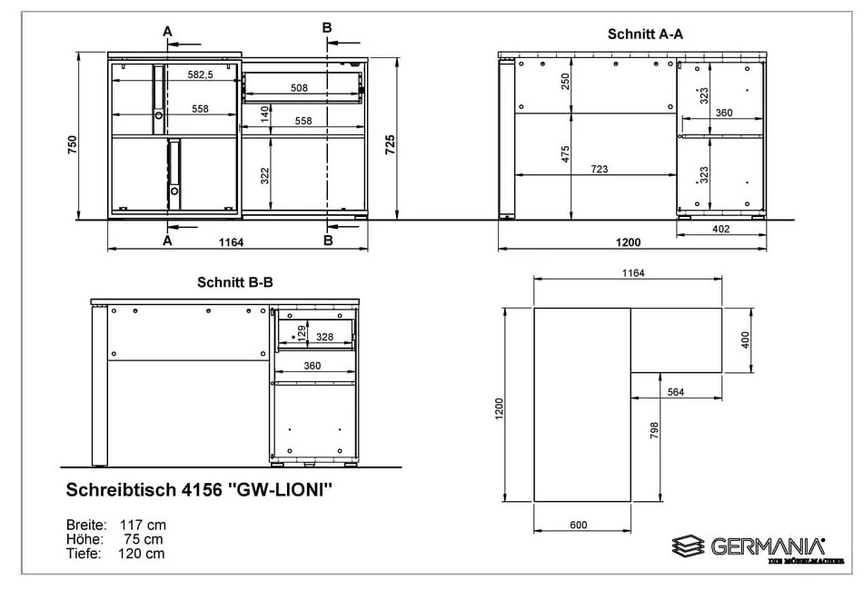 Tavolo da lavoro in rovere 120x117 cm Lioni - Germania