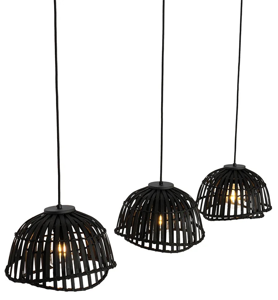 Lampada a sospensione orientale in bambù nero 3 luci - Pua