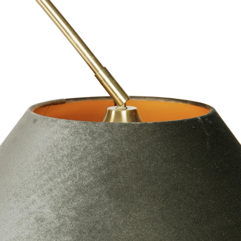 Lampada ad arco in ottone con paralume doppio in velluto nero e verde - XXL