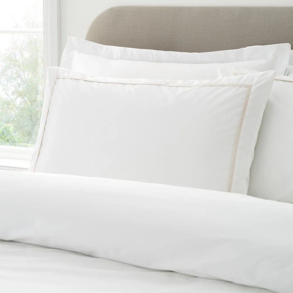 Set copripiumino e federa bianco/beige in percalle di cotone per letto singolo 135x200 cm Contrast Trim – Bianca