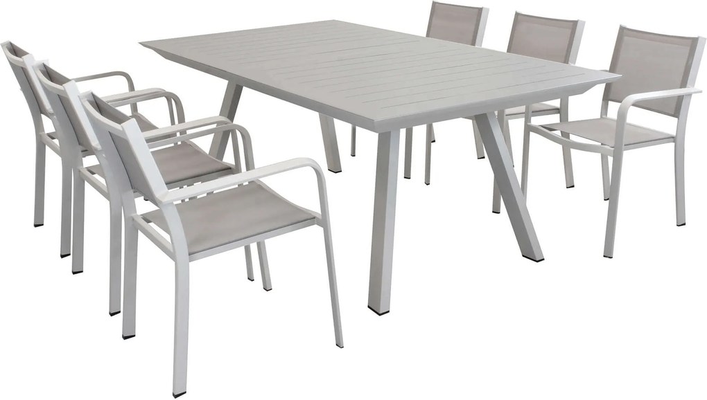 SPLENDOR - set tavolo in alluminio cm 200/300 x 110 x 75 h con 6 poltrone Splendor