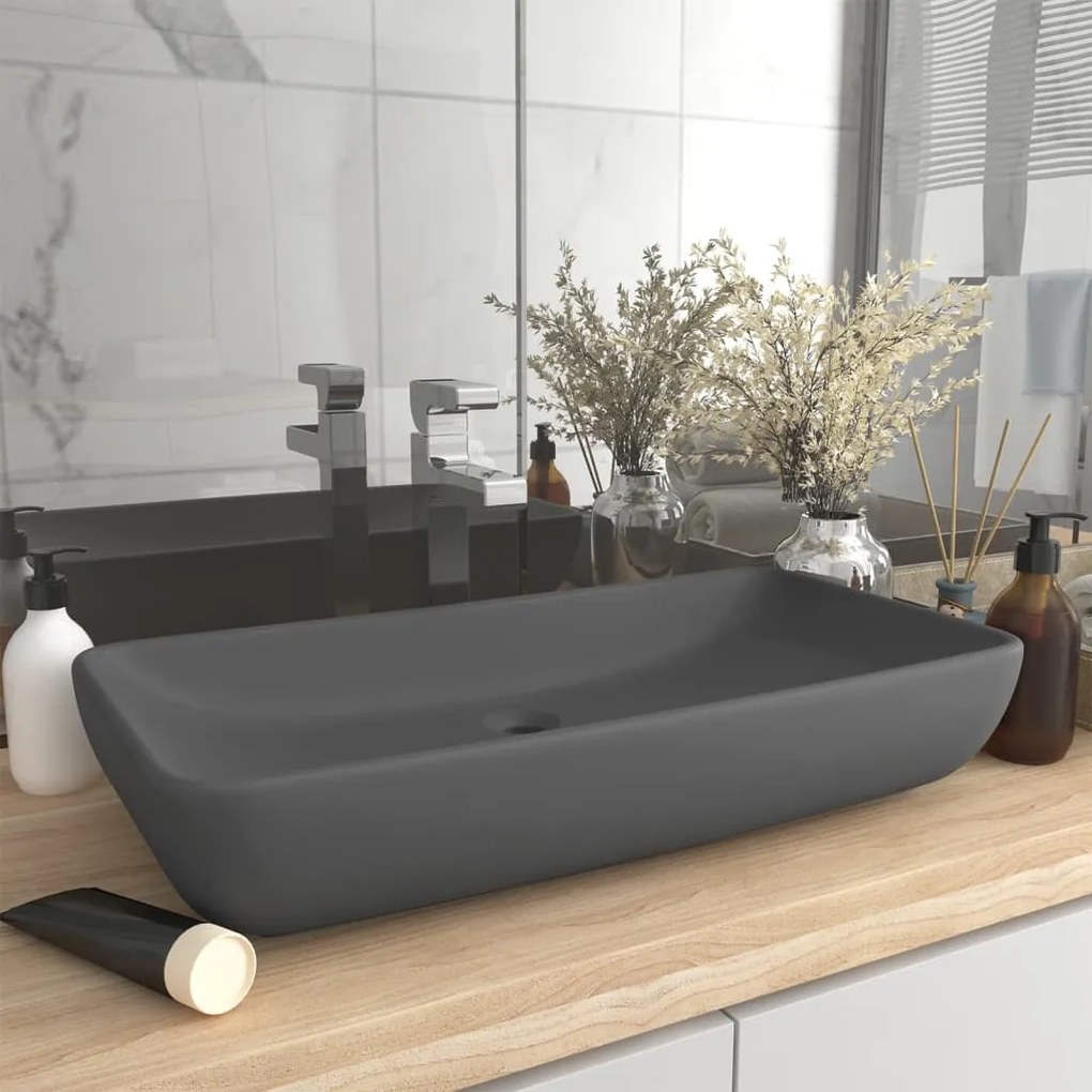 Lavabo Lusso Rettangolare Grigio Scuro Opaco 71x38 Cm Ceramica /
