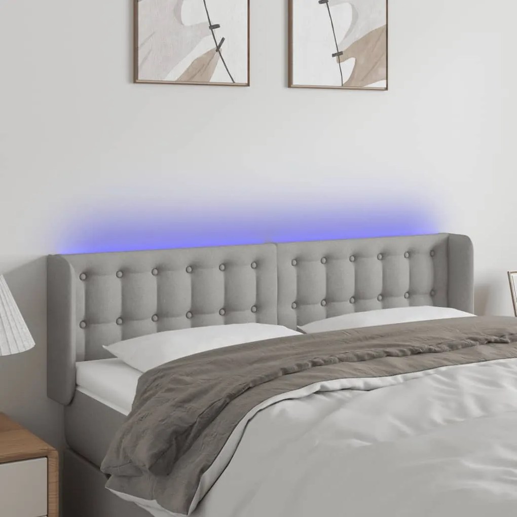 Testiera Grigio Chiaro A Led 147x16x78/88 Cm İn Tessuto /