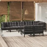 Set Divani da Giardino 9 pz con Cuscini Neri in Legno di Pino cod mxl 43406