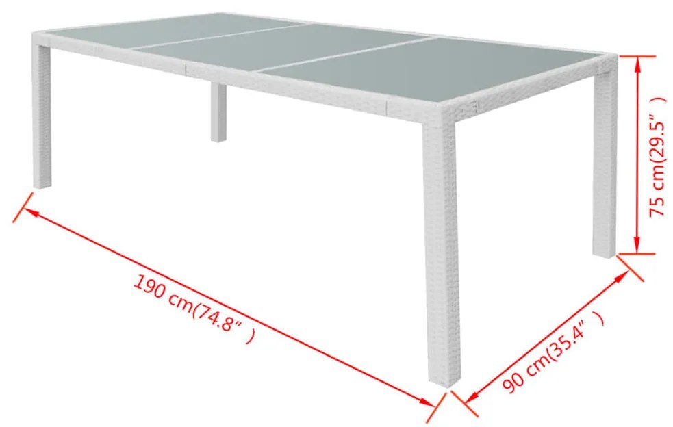 Set da Pranzo da Giardino 9 pz in Polyrattan Bianco Crema