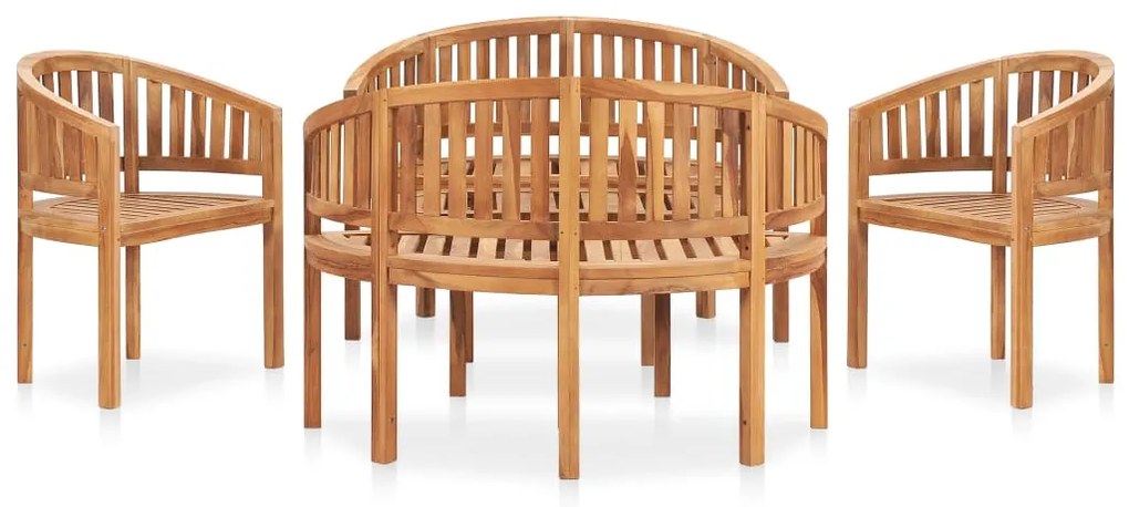 Set salotto da giardino 5 pz design curvo in massello di teak