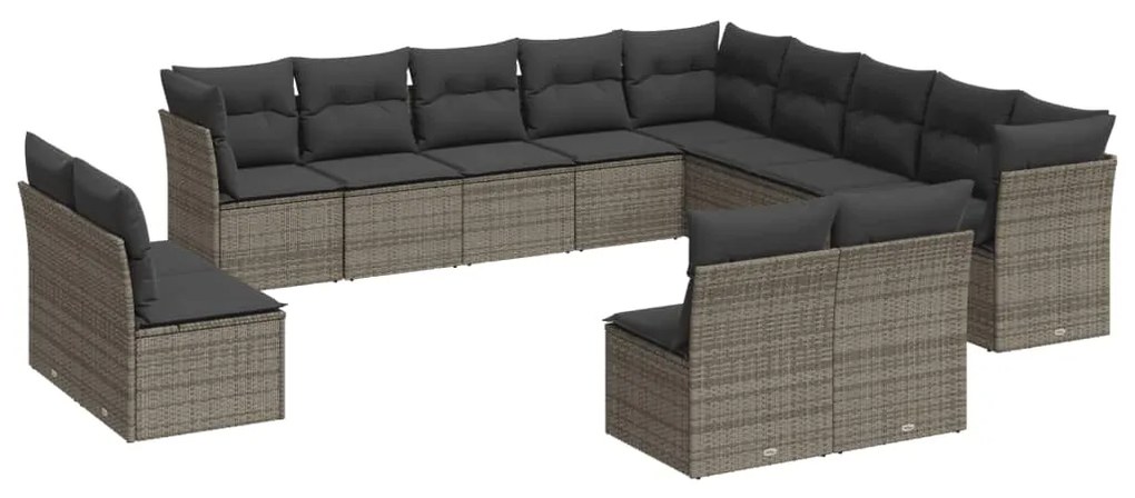 Set Divani da Giardino 13 pz con Cuscini Grigio in Polyrattan