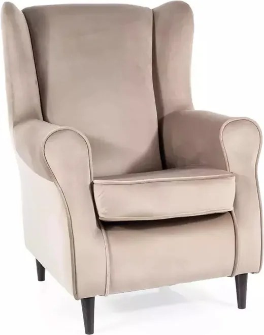 Poltrona Baron in velluto beige scuro Bluvel 40 e struttura in legno colore wenge – 75x80x101 cm