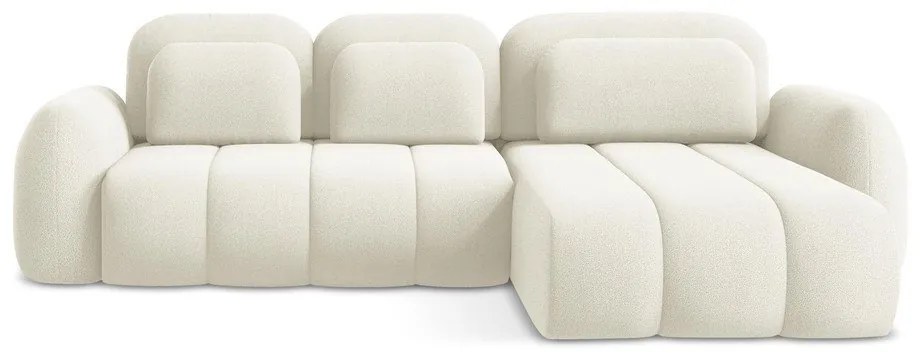 Divano angolare beige allungabile/con contenitore (con penisola a destra/con chaise lounge) con rivestimento in bouclé Pele – Makamii