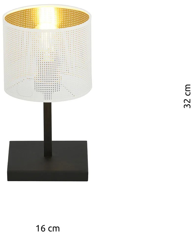 Lampada Da Tavolo 1 Luce Cigno In Acciaio Bianco E Paralume A Cilindro Oro
