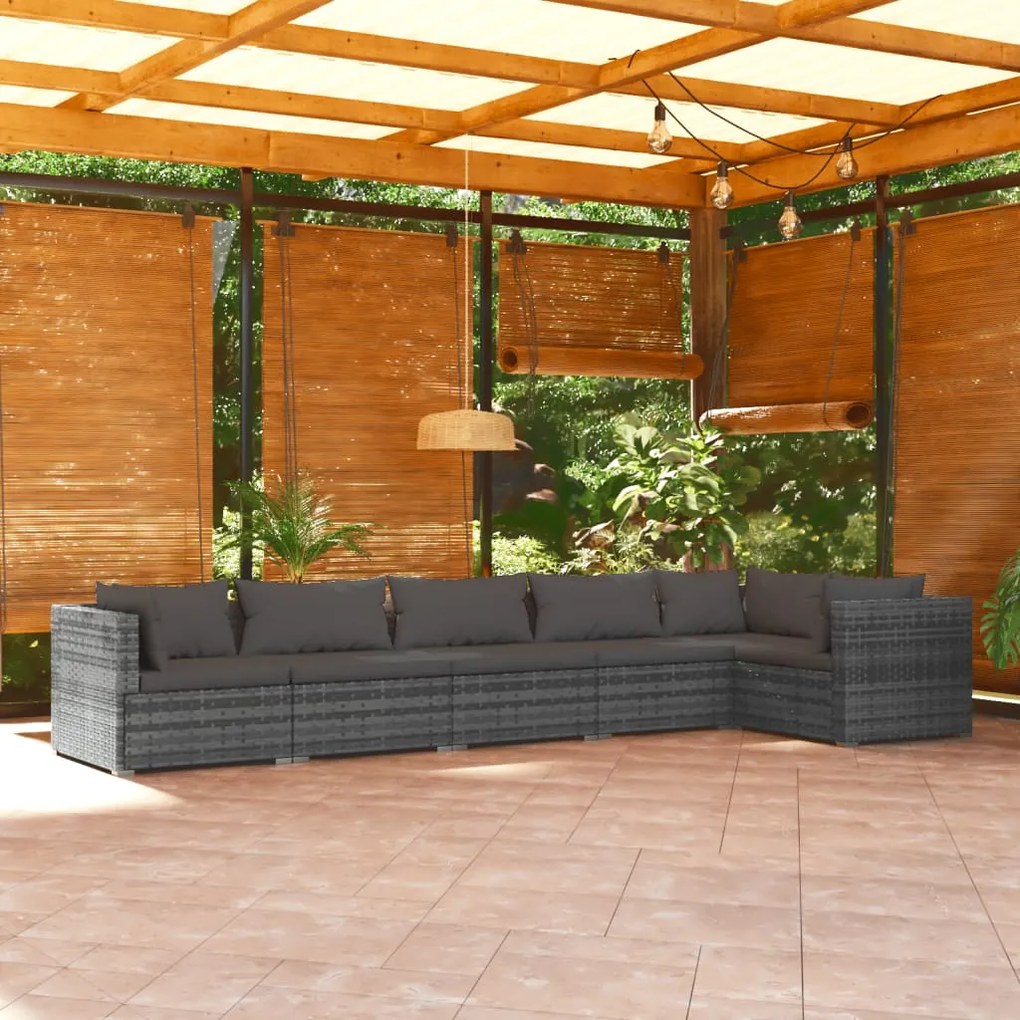 Set Divani da Giardino con Cuscini 6 pz in Polyrattan Grigio