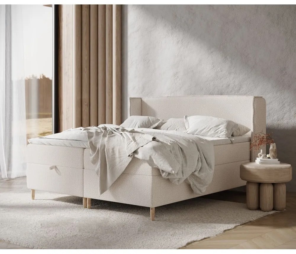 Letto boxspring crema con spazio contenitivo 160x200 cm Monpelli - Maison de Rêve