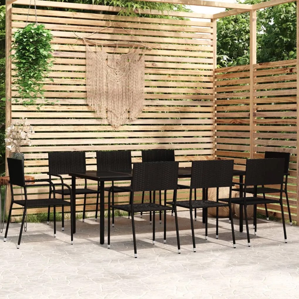 Set mobili da pranzo da giardino 9 pz nero