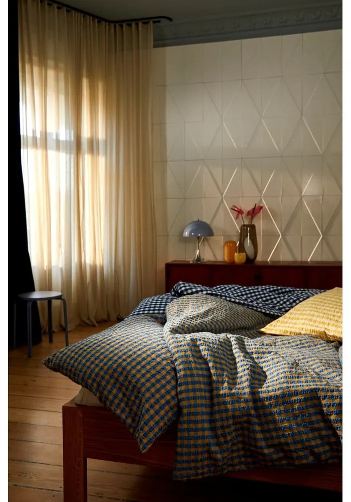 Biancheria da letto in crêpe bianca e blu scuro per letto singolo 140x200 cm Bæk&amp;Bølge - JUNA