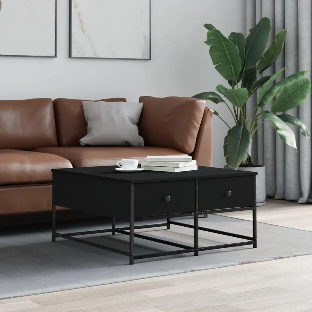 Tavolino Da Salotto Nero 80x80x40 Cm İn Legno Multistrato /