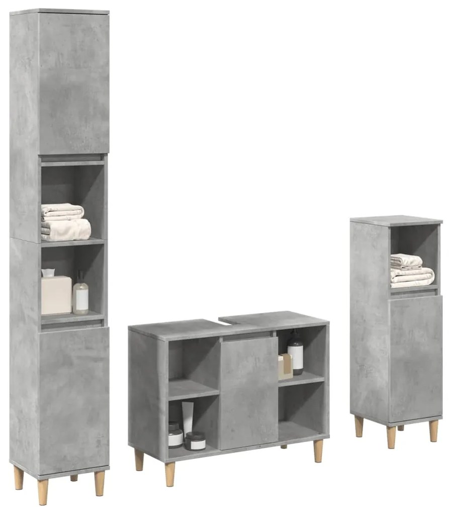 Set Mobili Da Bagno 3 Pz Grigio Cemento İn Legno Multistrato /