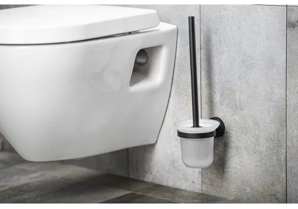 Aqualine - Porta scopino WC SAMBA vetro latteo/nero opaco da parete