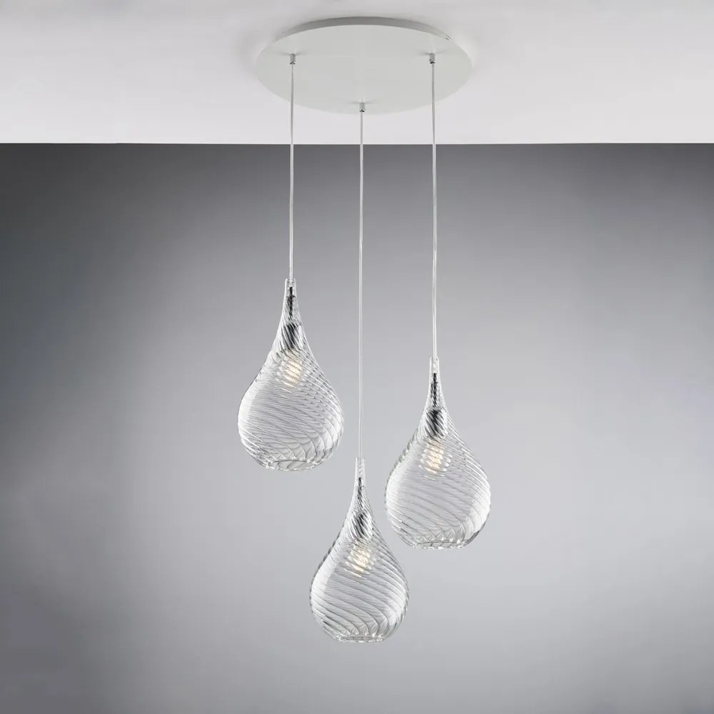 Lampadario Moderno Pluvia Metallo Trasparente 3 Luci E27