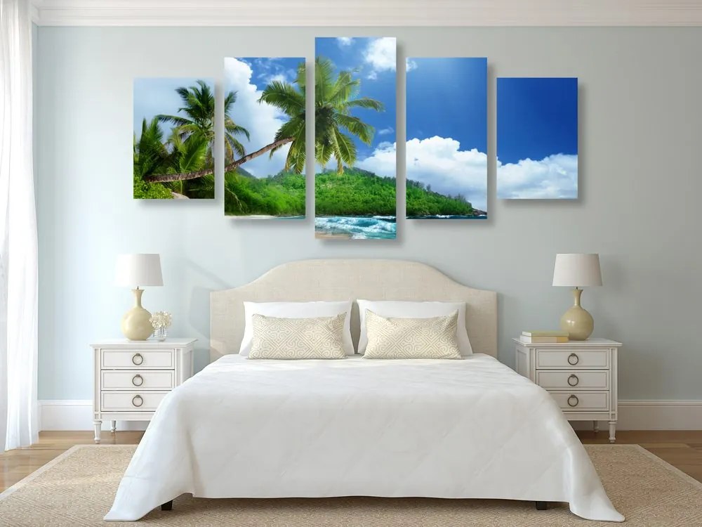Quadri 5 pezzi – Spiaggia meravigliosa sull'isola di Seychelles