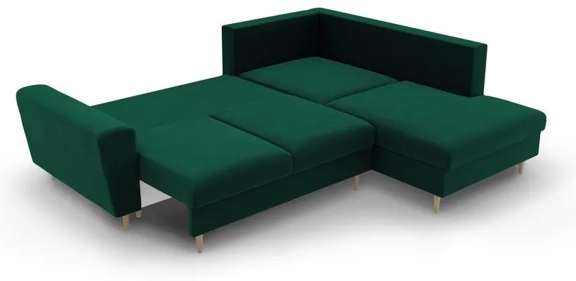 Divano angolare verde allungabile e con contenitore (con penisola a destra/a L) con rivestimento in velluto Kyoto – Cosmopolitan Design