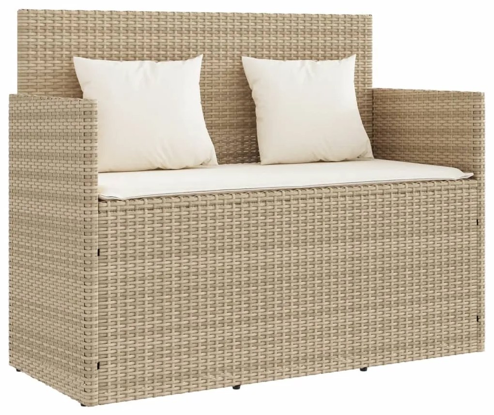 Panca da giardino con cuscini beige in polyrattan