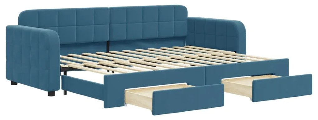 Divano letto estraibile con cassetti blu 80x200 cm in velluto