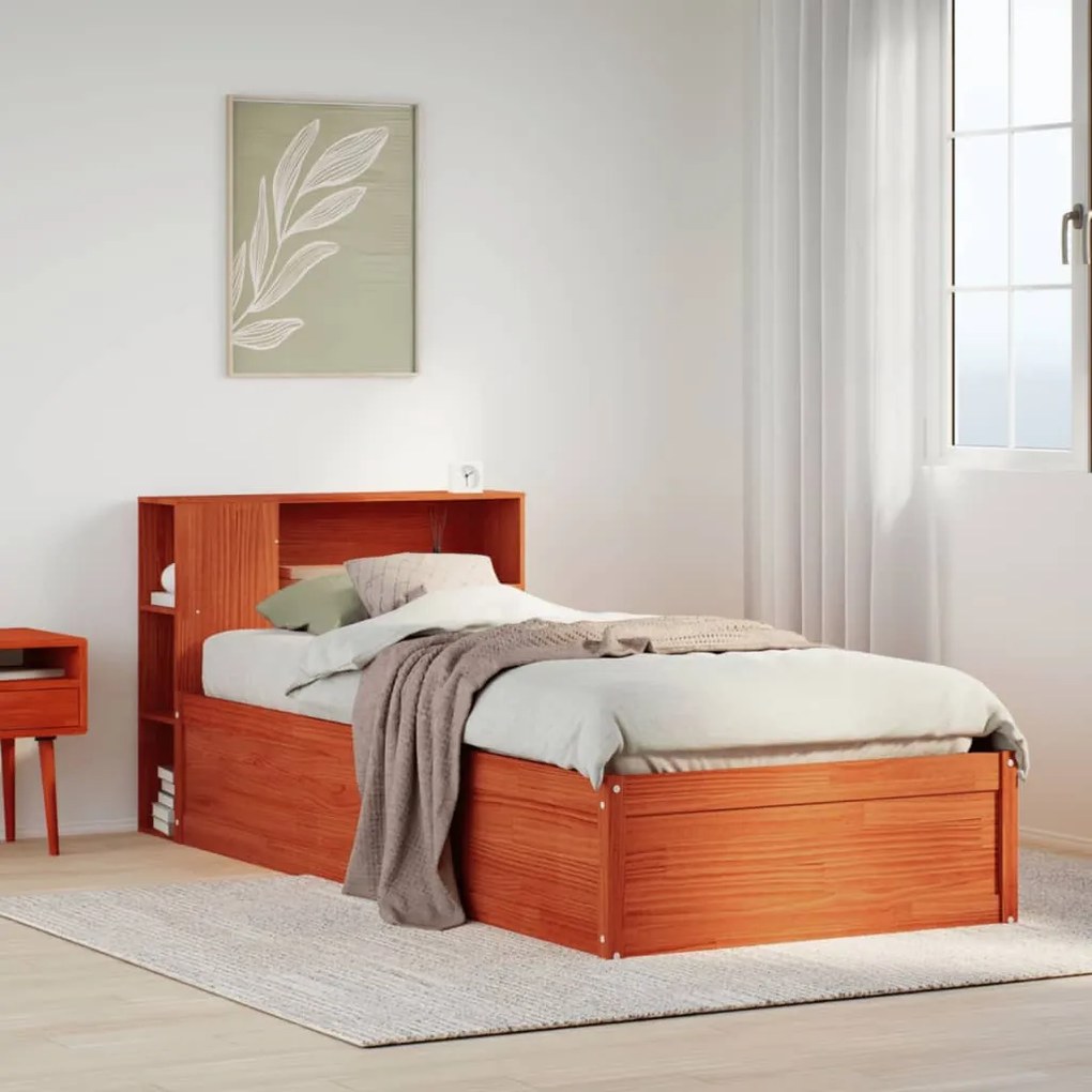 Letto Senza Materasso Marrone Cera 90x190 Cm İn Legno Di Pino /