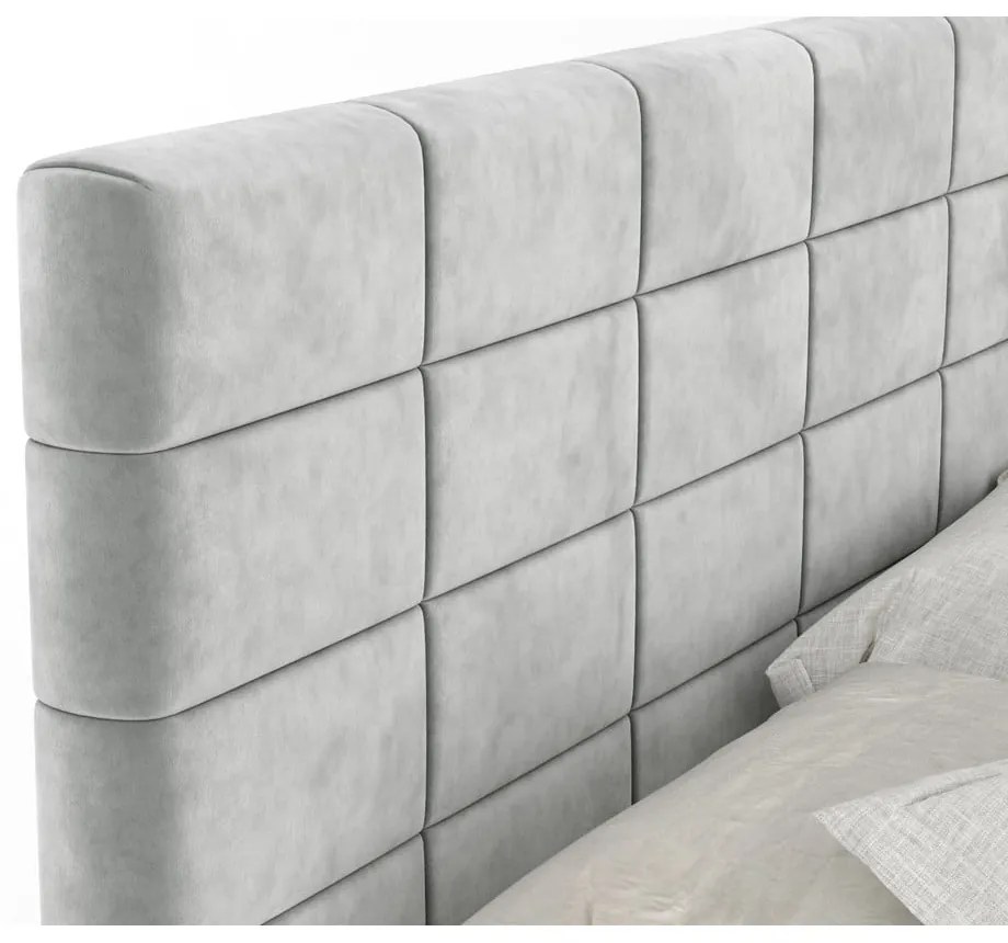 Letto boxspring grigio chiaro con contenitore 200x200 cm Ava – Maison de Rêve