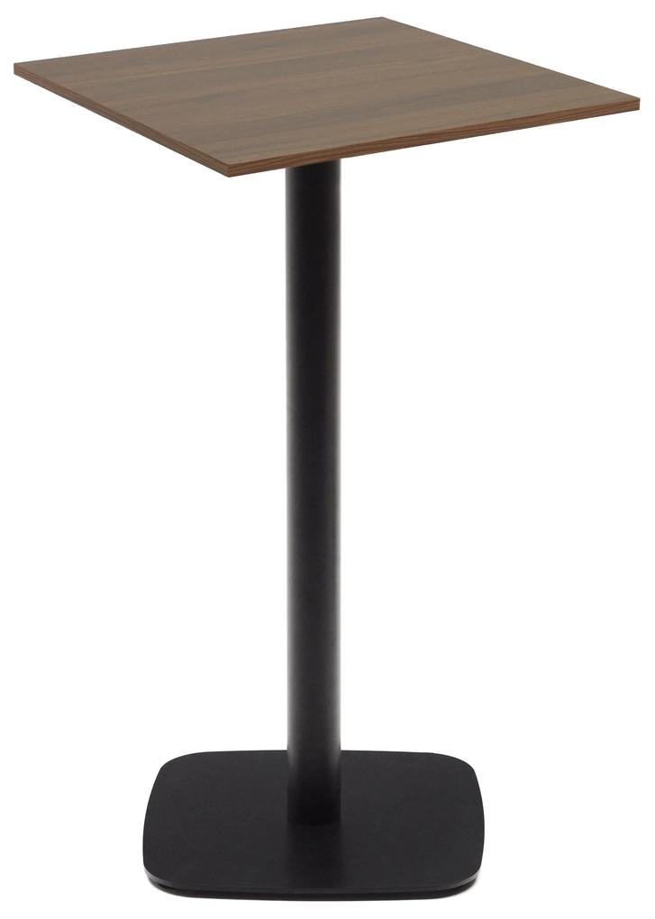 Kave Home - Tavolo alto Dina melammina rifinito noce con gamba di metallo rifinita in nero 60x60x96 cm