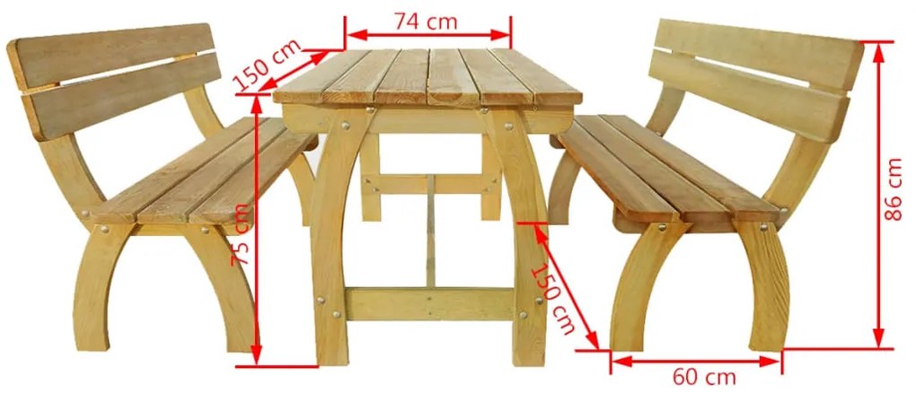 Tavolo da Birreria con 2 Panche in Legno di Pino Impregnato