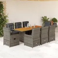 Set da Pranzo da Giardino 9 pz con Cuscini in Polyrattan Grigio 3262786