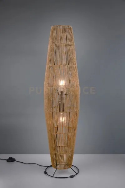 Miki piantana base metallo nero e materiale naturale h. 103cm 2 luc...