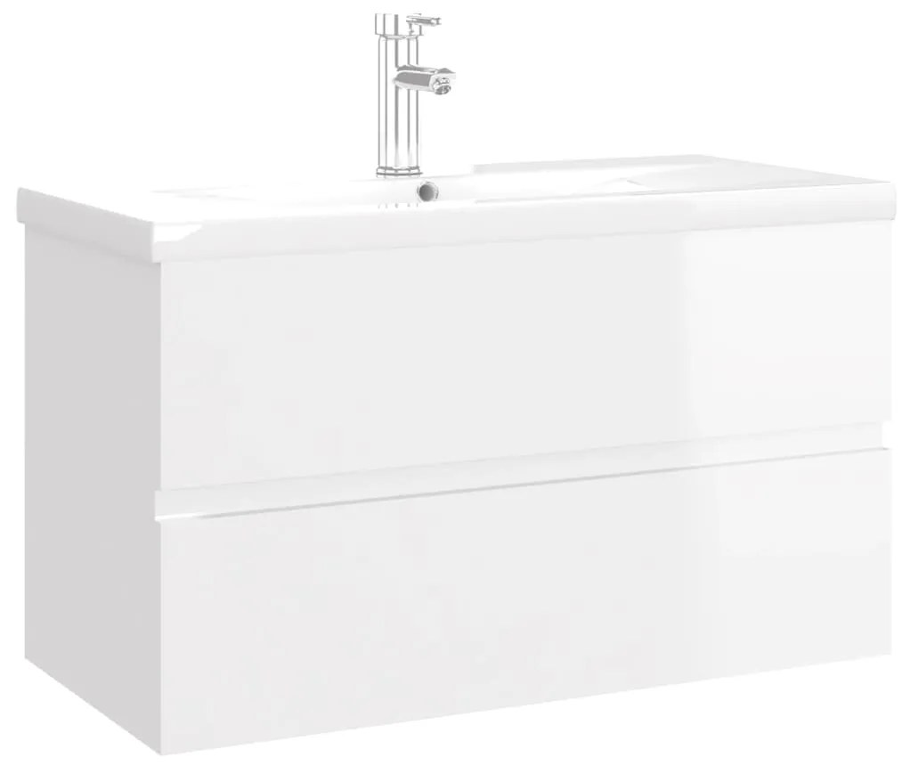 Mobile con lavabo integrato bianco lucido in legno multistrato