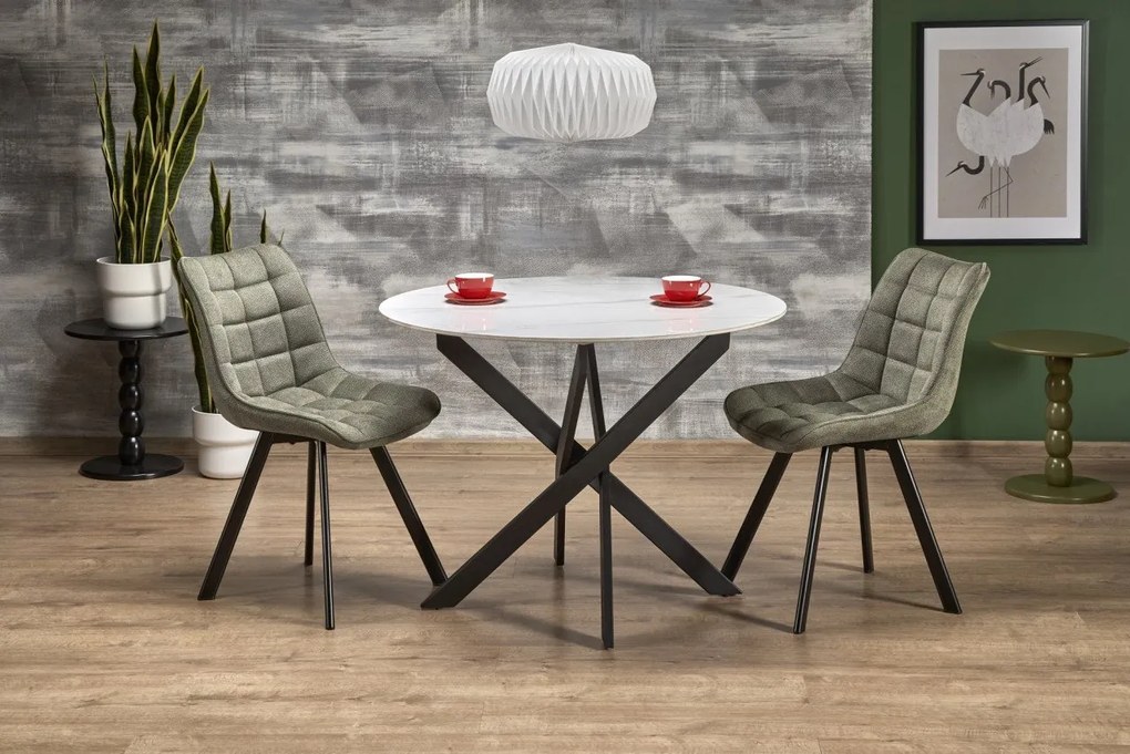 Tavolo rotondo Edgar 2 effetto marmo bianco/nero ø100/h76 cm