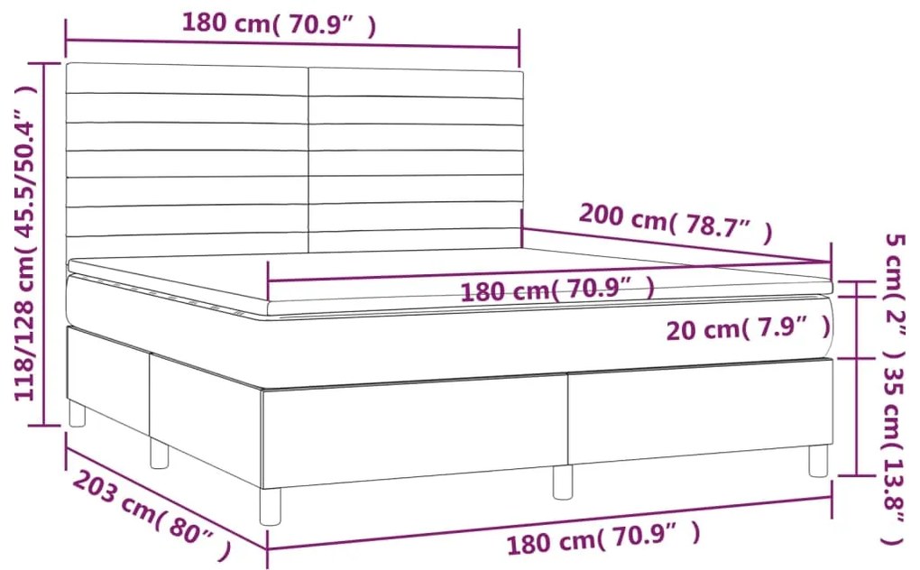 Letto a Molle con Materasso e LED Blu Scuro 180x200 cm