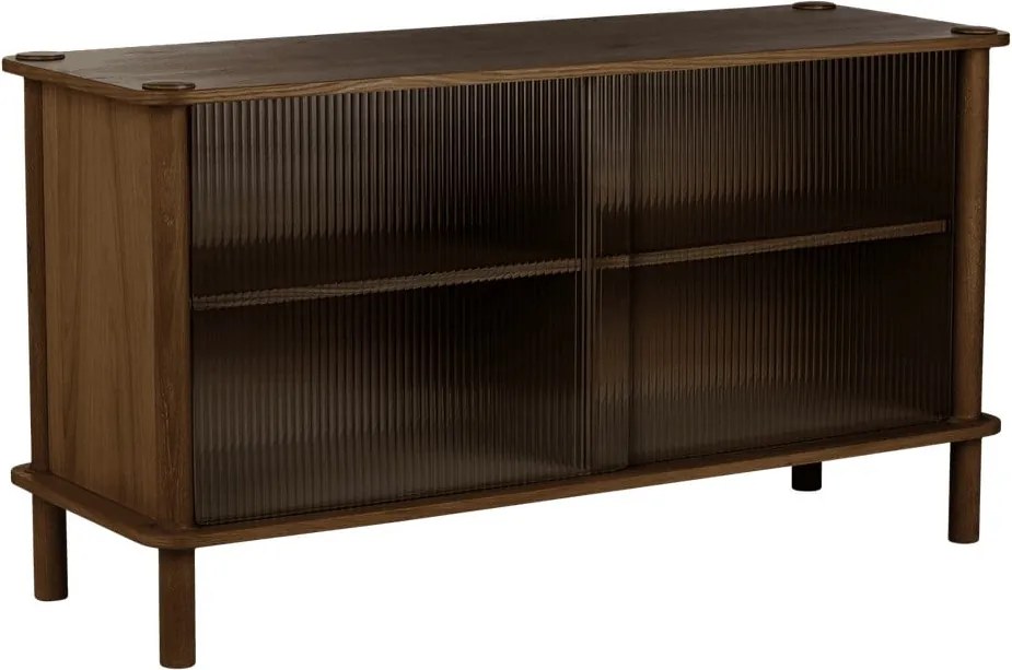 Vetrina marrone in rovere massiccio con ante scorrevoli 135x73,5x48 cm Italic – UMAGE