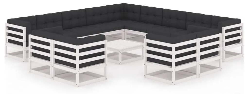 Set divani da giardino 14 pz cuscini bianchi massello di pino