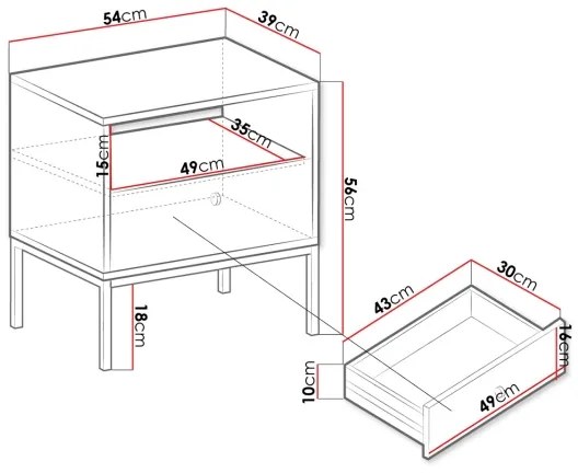 Comodino MONO 56x54 cm beige/nero