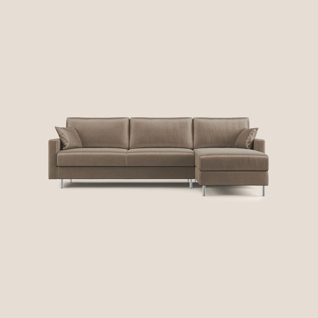 Andromeda divano letto angolare in velluto morbido impermeabile T01 marrone 270 cm destro (mat. 140x197)