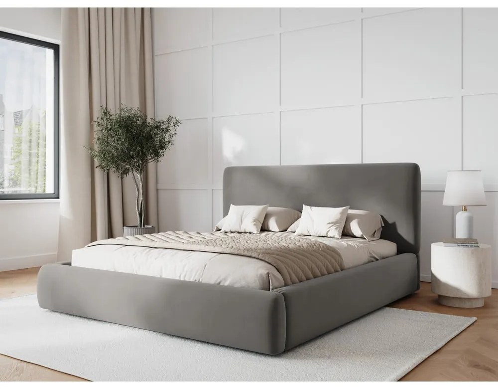 Letto matrimoniale imbottito grigio con contenitore e doghe 140x200 cm Colonel - Cosmopolitan Design