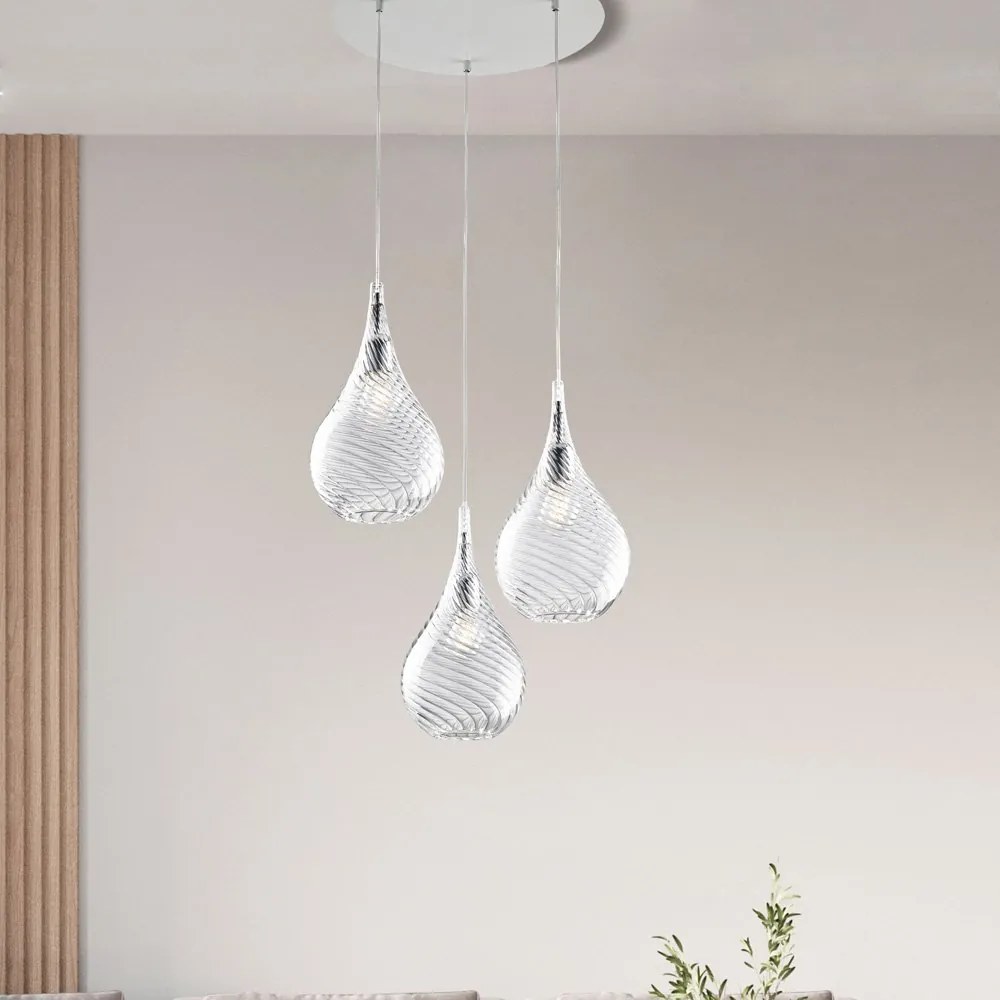 Lampadario Moderno Pluvia Metallo Trasparente 3 Luci E27