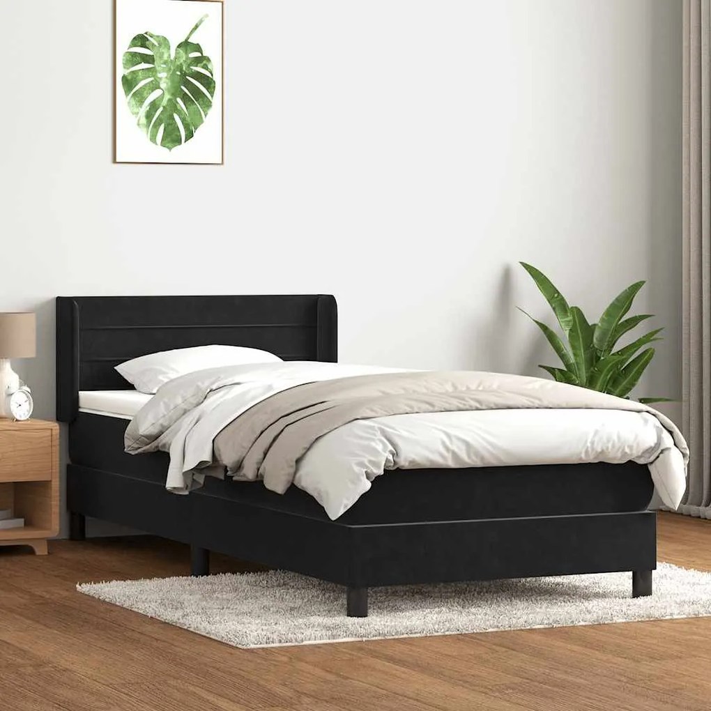 Giroletto A Molle Con Materasso Nero 90x210 Cm İn Velluto /
