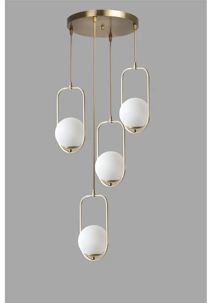 Lampadario bianco/dorato con paralume in vetro ø 30 cm Ahu – Opviq lights