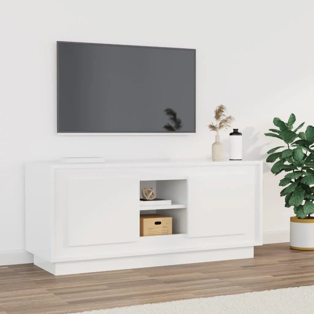 Mobile porta tv bianco lucido 102x35x45 cm in legno multistrato