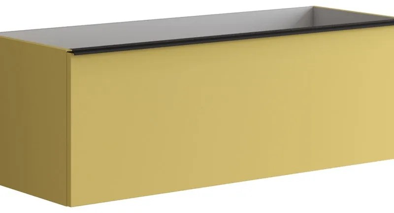 Mobile da bagno sotto lavabo Pixel plain giallo sole e maniglia alluminio nero laccato L 120 x H 40 x P 45.5 cm 2 cassetti, lavabo non incluso