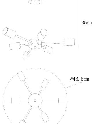 Zuma Line A8100-6 - Lampadario a sospensione con supporto rigido MANDI 6xE27/40W/230V nero/oro