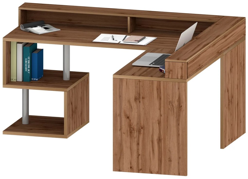 Scrivania angolare con sopralzo Cube in finitura Rovere Wotan