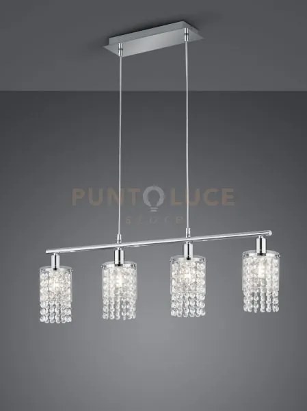 Posh sospensione 4 vetri trasparenti con pendagli l. 80cm 4 luci at...